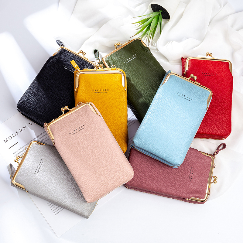 Carrken2023 new ladies mobile phone bag vertical models fashion, simple lychee pattern solid color oblique span multi -function