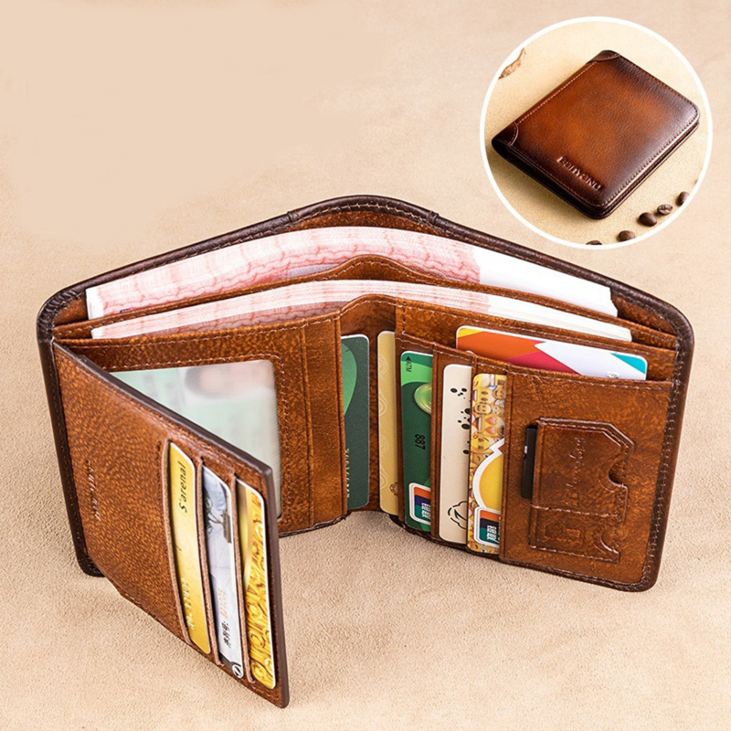 Men Wallet PU Leather Trifold Wallet Vintage Thin Short Multi Function ID Credit Card Holder Male Purse Money Small bag