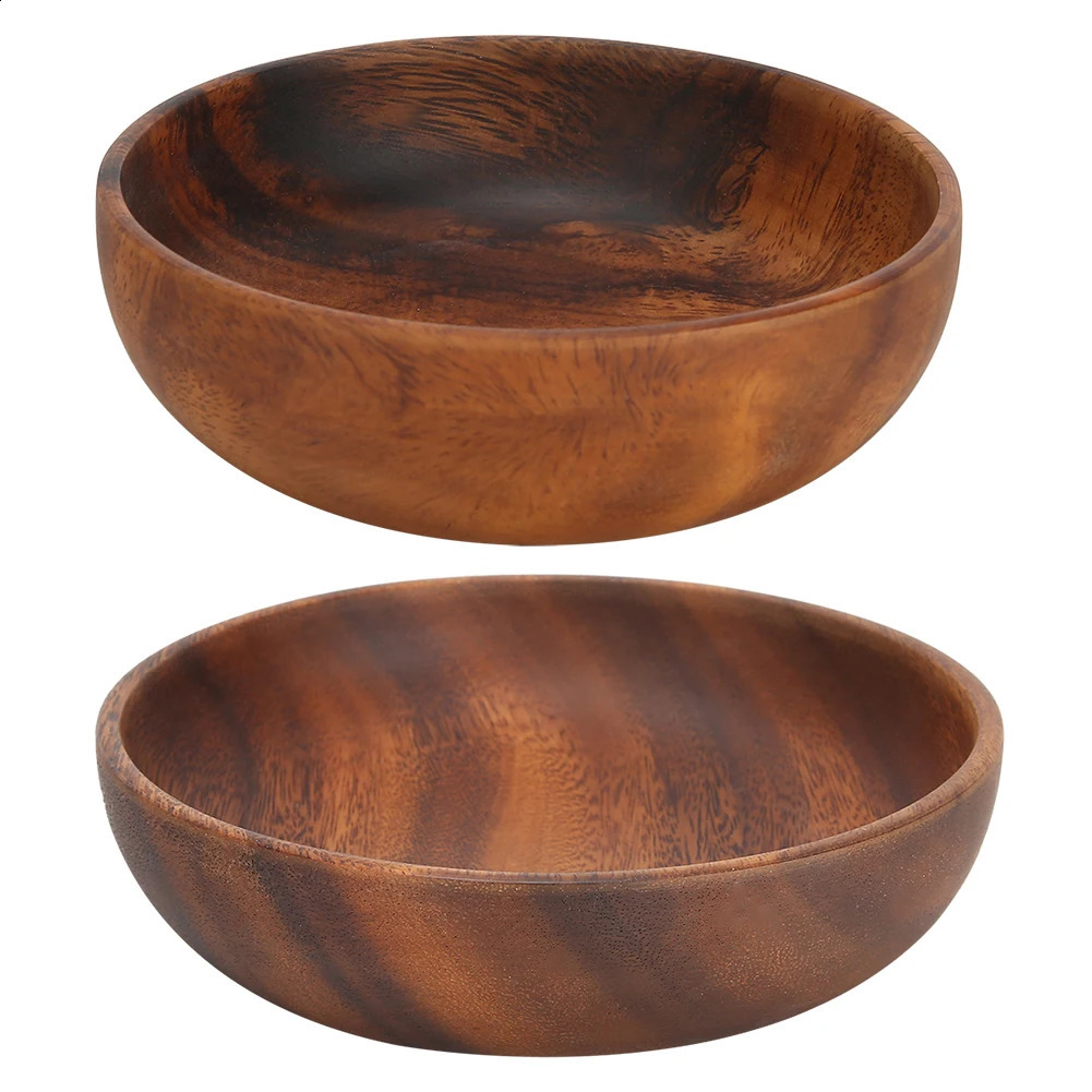 Wooden salad bowl circular dessert display supply tray fruit snack home coffee shop service 240801