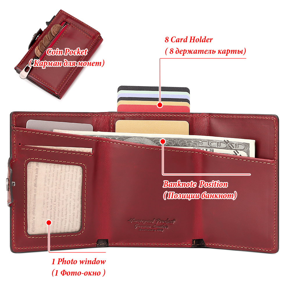 New Anti-lost AirTag Card Holder Automatic RFID Blocking Credit Card Case Genuine Leather Travel Women's Wallet with Money Clip