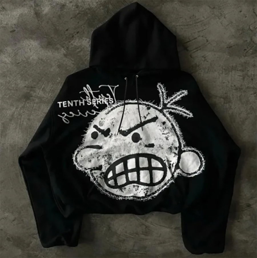Mens Hoodies Harajuku Hoodie Hip Hop Cartoon Graphic Print Black Oversized Pullover Goth Men Women Fashion Casual Loose Sweatshirt