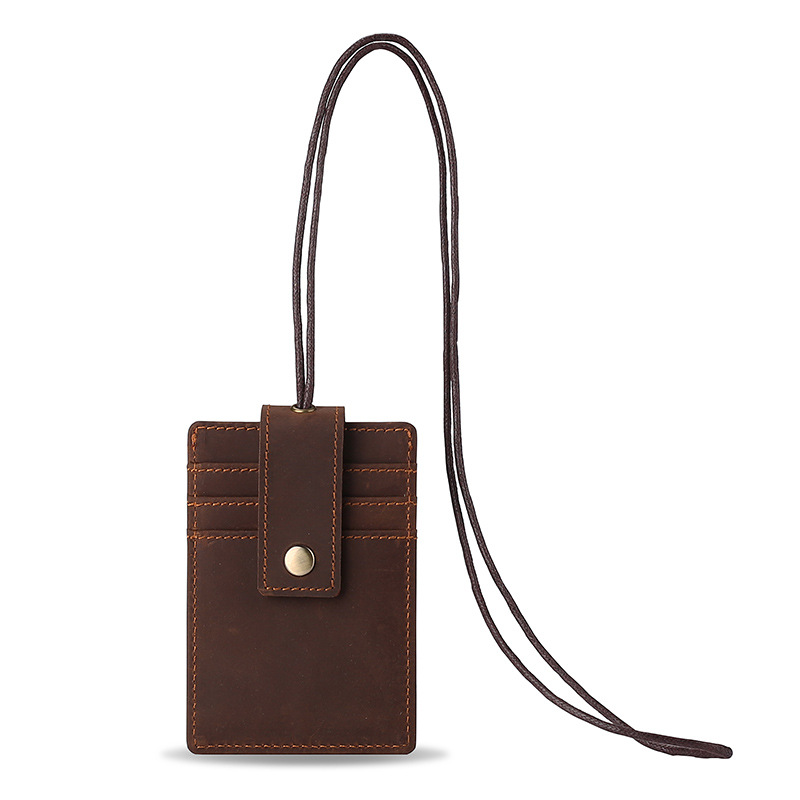 Jeemns Multifunctional Card Holder Genuine Leather Cowhid Business Work Name Card Case Id Badge Lanyard Holder Rope