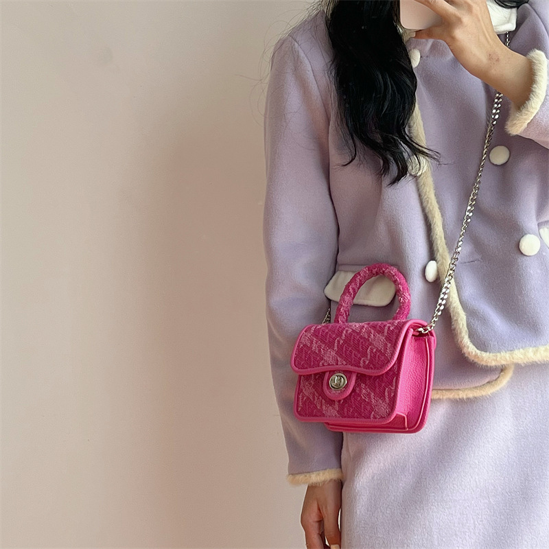 Luxury Plaid Women Small Square Shoulder Bag Fashion Design Female Clutch Purse Handbags Rose Pink Ladies Lock Underarm Bags
