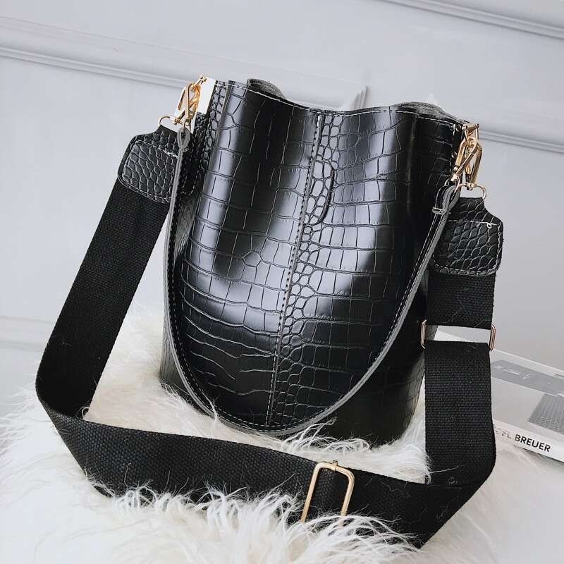 Bucket Crocodile Patterned Handbag With Purse Large Capacity Crossbody Bag Detachable Leather Shoulder Strap Internal Zipper Pocket