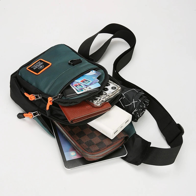 Casual mens chest bag nylon shoulder running bike with sling outdoor sports cross body travel phone 240802