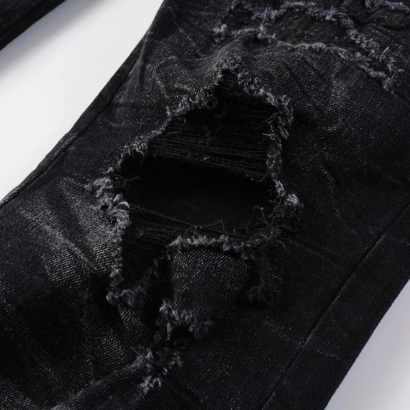 Mens High Street Black Jeans Embroidered Letter Tight Elastic Jeans 240829