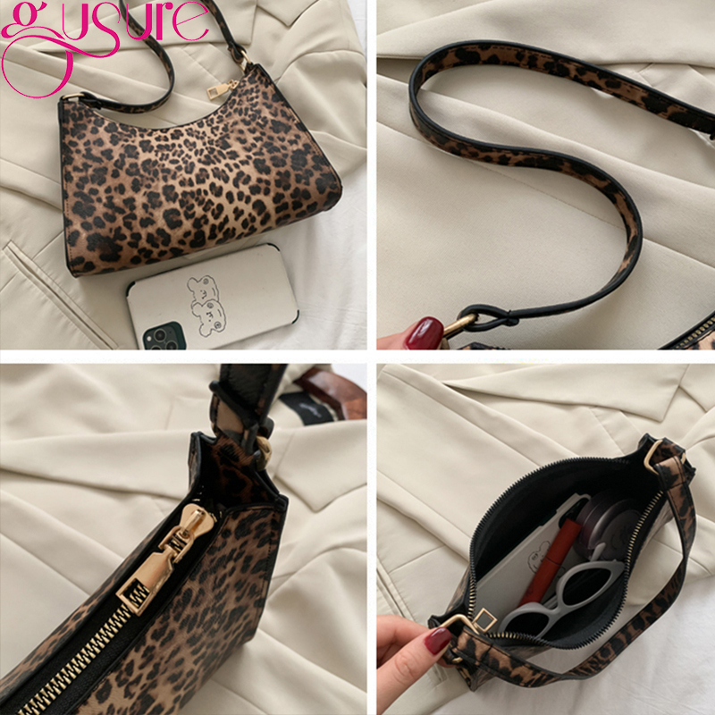 Gusure Fashion Leopard Pattern Shoulder Women Bag Hand Bag Personality Wild Pu Leather Designer Purses and Handbags