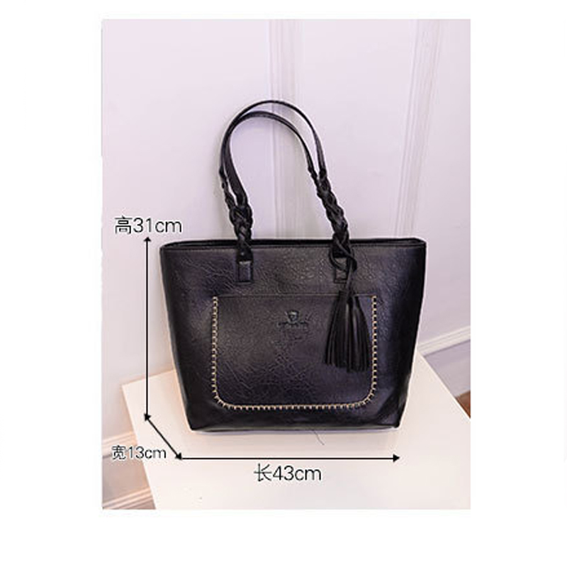 Solid Portable Shoulder Color Antique Woven Fried Dough Twists Leather Lady Tote Shopping Fashion Tassel Pendant Internal Zipper Pocket Bag