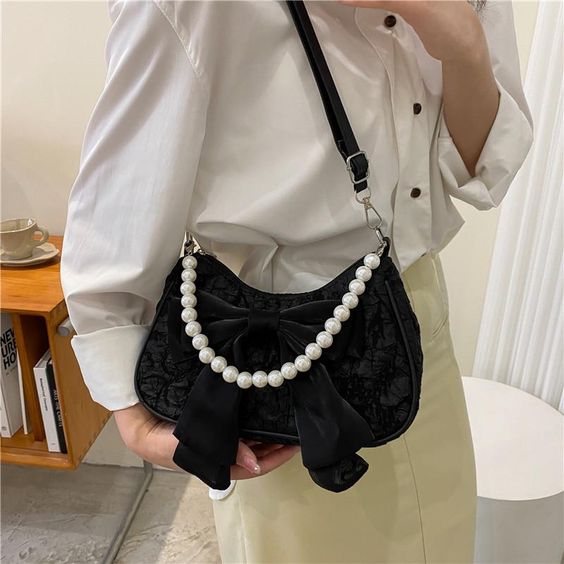 Pearl Female Bag Retro Luxury Designer Handbag Bow Crossbody Bags Fashion Canvas Women's 2023 Trend Shoulder bag Purses