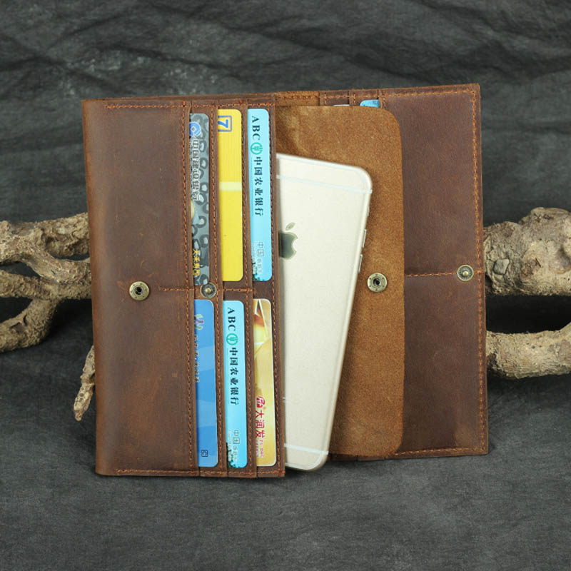 Luufan Vintage Genuine Leather Long Wallet Men Women Credit Card Holder Clutch Purse Coin Zipper Business Moible Phone Wallet