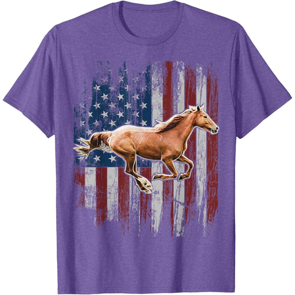 T shirt Mens Patriotic Horse American Flag Horseback Riding Farm Gift T-Shirt shirts tshirt graphic tee Casual tops summer clothes Short sleeve Free s