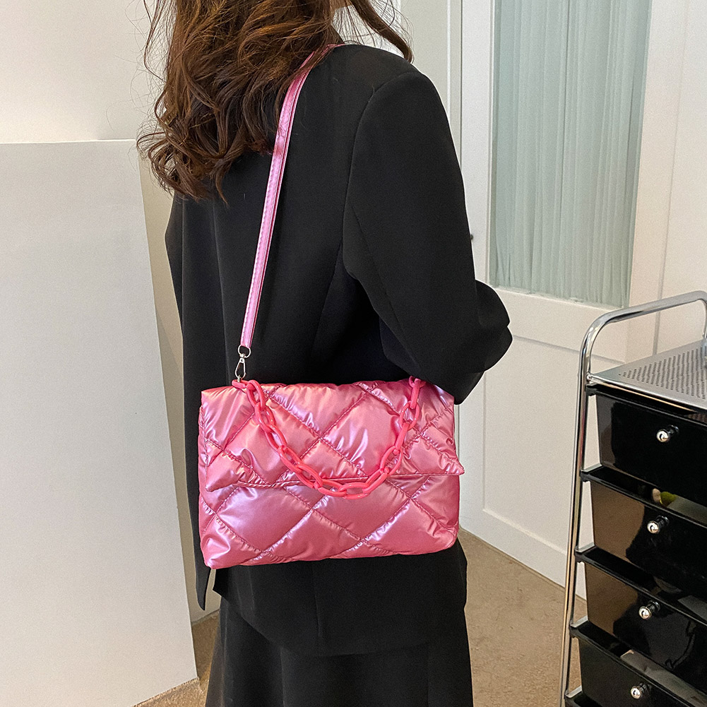Women Fashion Chain Crossbody Bags Winter Cotton Padded Quilted Shoulder Bag Casual Simple Female Girls Handbags