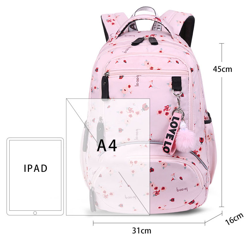 Fengdong Cherry blossoms school backpack for women black pink floral book bag fashion school bags for girls cute flower bookbag