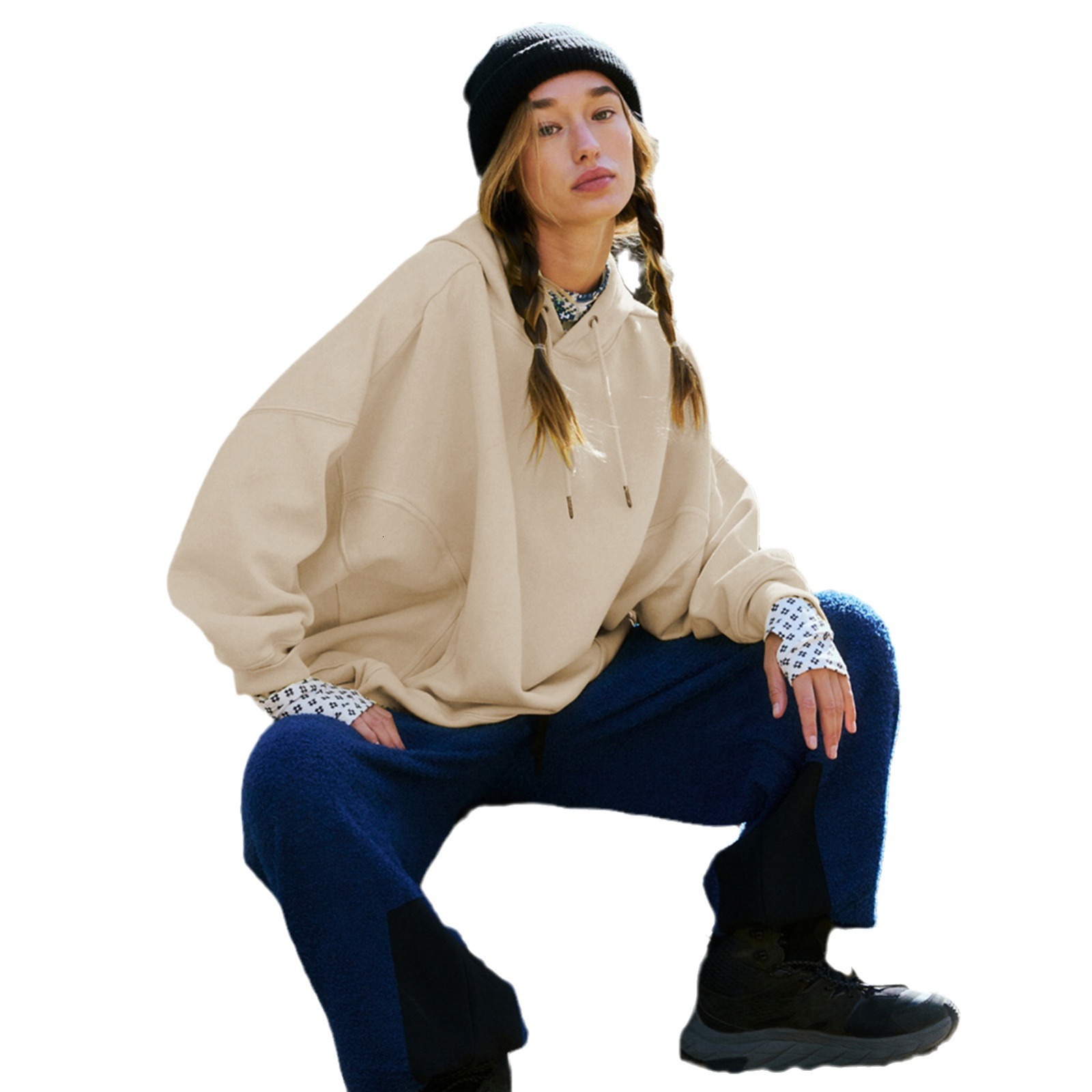 2024 New Loose Trendy Brand Pullover Long sleeved Shirt with Drawstring Hooded Hoodie Baseball Suit Women's High Grade Feeling