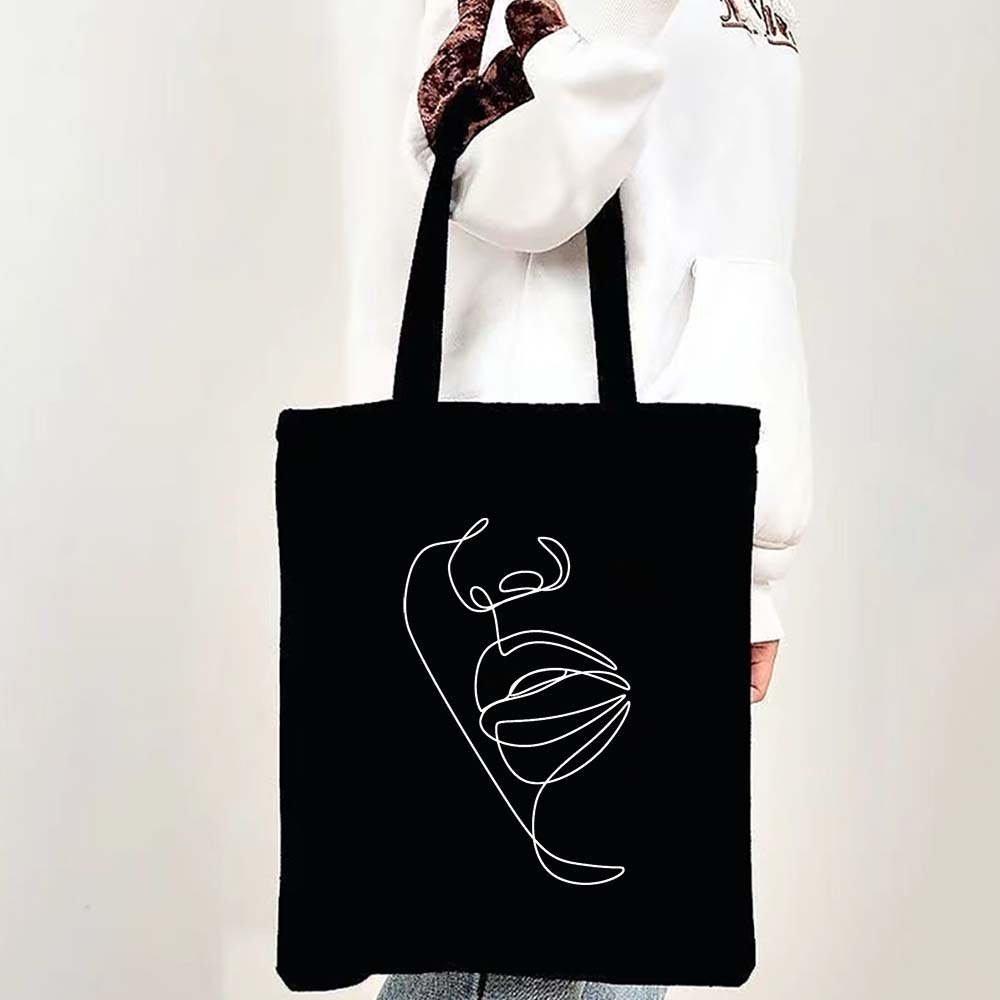 Beautiful Women Face Tote Bag Floral Line Art Fashion Girl Face Print Gift Canvas Shopping Bags Reusable ECO Shopper Bag