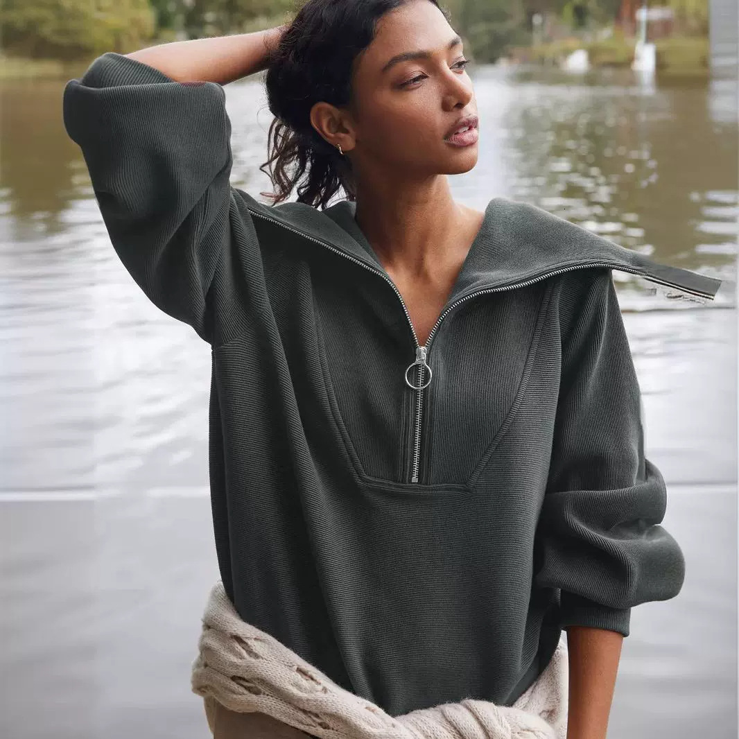 New Swallow Neck Fashion Pullover Trendy Brand Baseball Suit Half Zipper Hoodie Women's Spring and Autumn F8.2#58