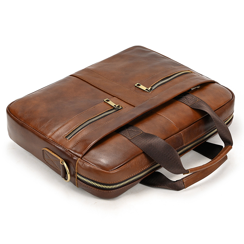Men's leather briefcase business man's bag top layer cowhide lawyer's computer bag Men's style large 15.6 laptop bag with strap