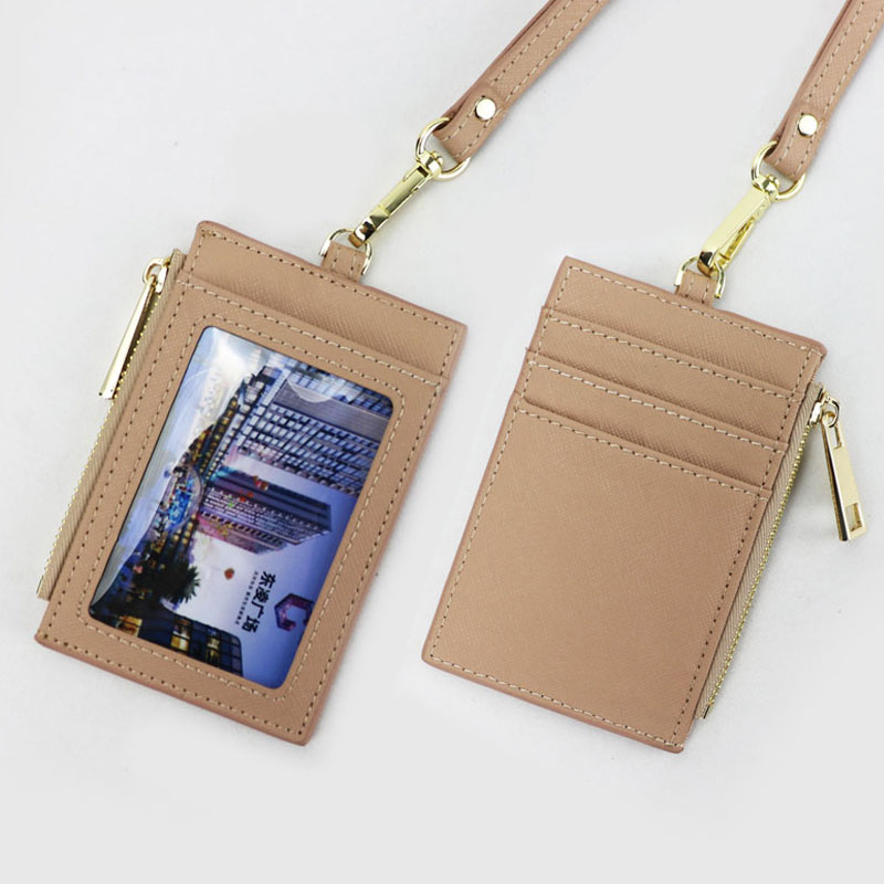 Monogrammed Initial Letters Saffiano Cow Leather Name Tag Men Card Holder Leather Lanyard ID Holder Ladies Retractable