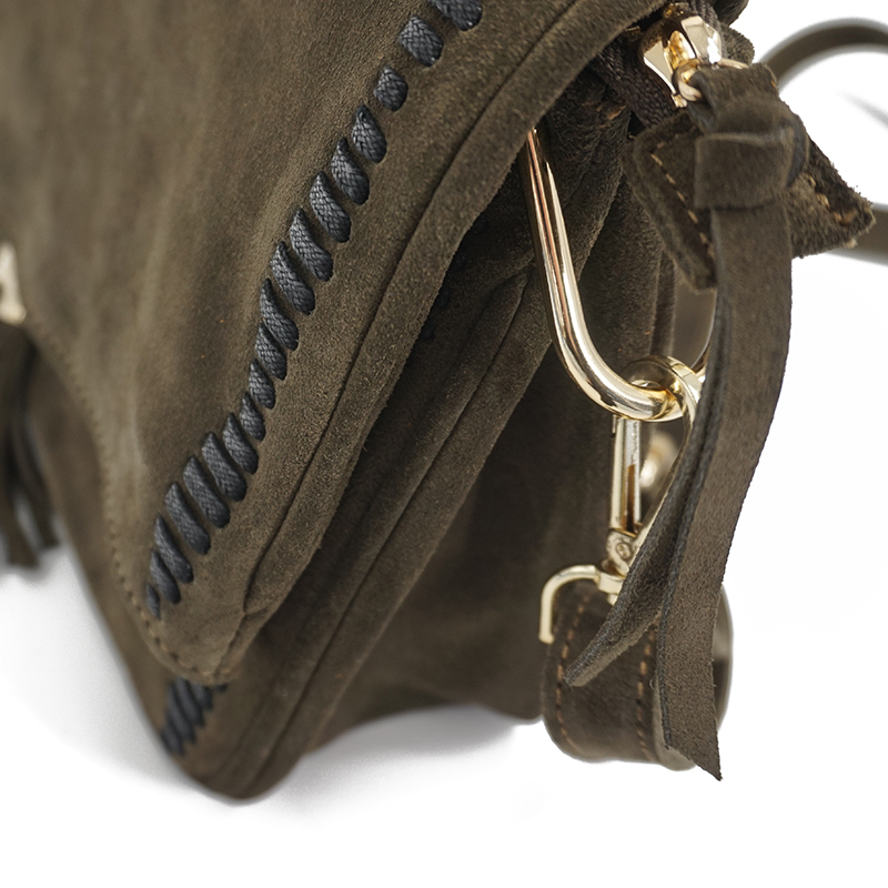 Female Fashion Suede Genuine Leather Nubuck Loop Fringed Side Shoulder Bag Leisure Za Designer Medium Size Daily Stylish Bag