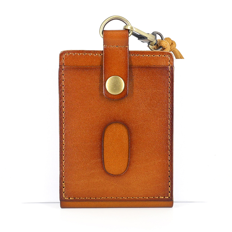ID Badge Holder For Office Work Genuine Leather Credit Card Bag Retractable Lanyard Neck Strap Reel Id Driving License Purses