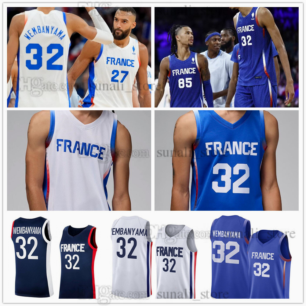 2024 France Team Basketball Jersey Victor 32 Wembanyama Nicolas 5 Batum Evan 10 Fournier Rudy 27 Gobert Frank 1 Ntilikina Matthew 85 Strazel 12 De Colo 7 Yabusele 2 Hifi