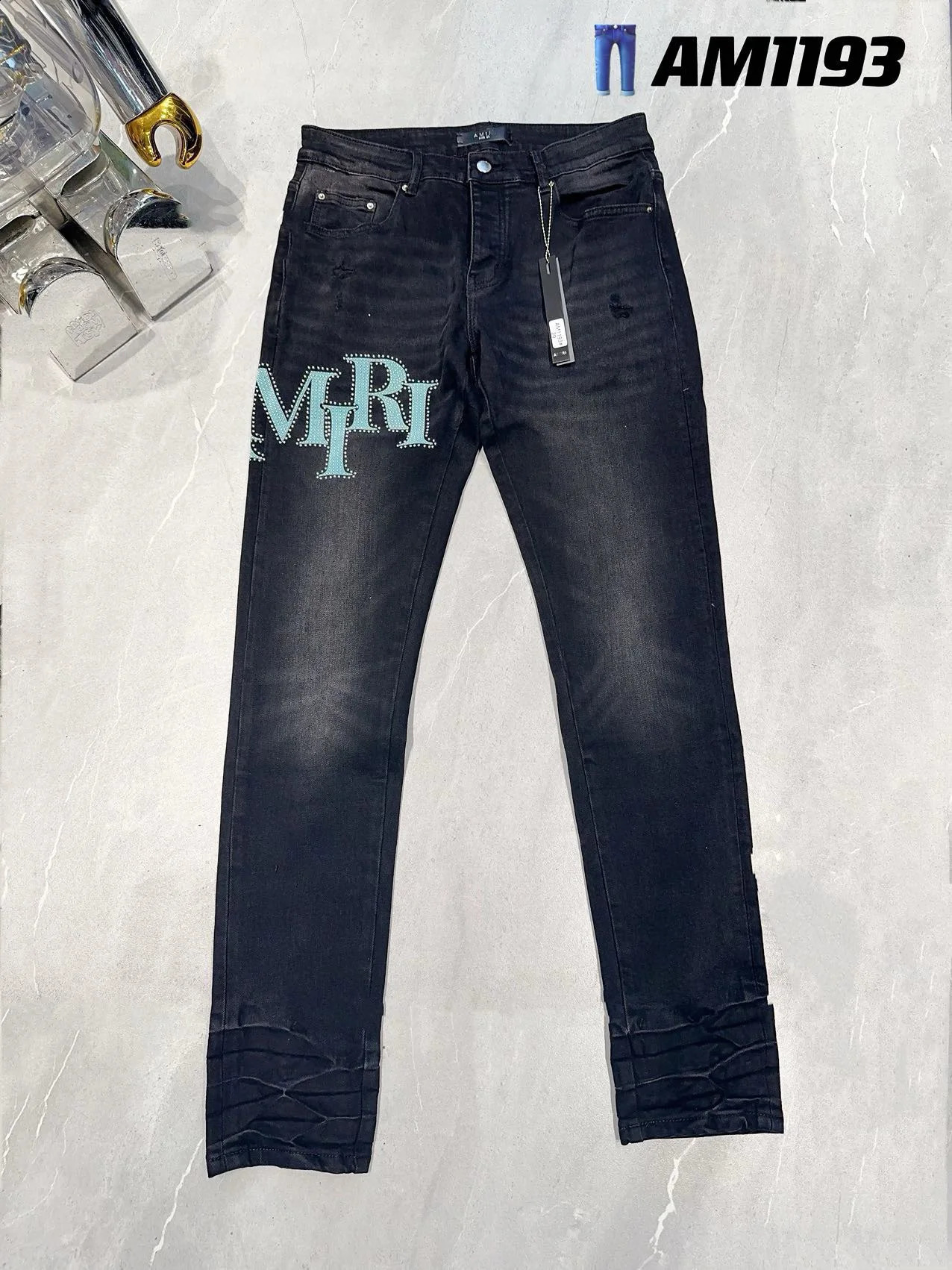 Top Quality Black Denim Trousers For Male Letters Embroidery Washed Skinny Jeans Pants 240802