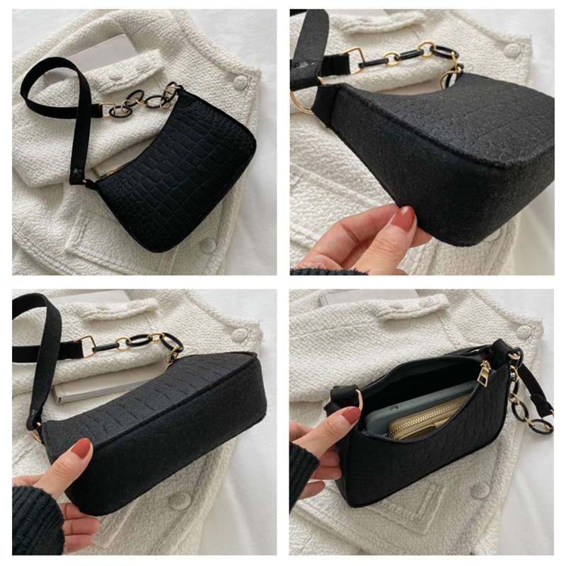 Fashion Felt Shoulder Bags for Women Women's Subaxillary Bag Design Advanced Texture Armpit Handbags Purses Saddle Bag
