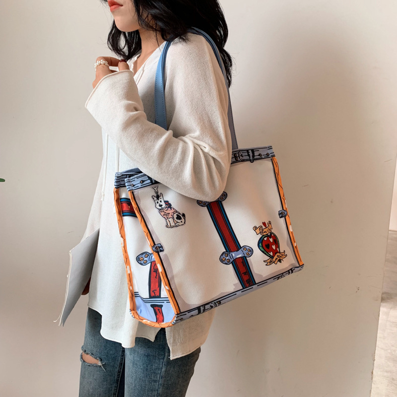 Women Tote Bag Environmental Reusable Shopping Bag Good Quality Printing Canvas Fabric Bag Girl Shoulder Large Capacity Bag