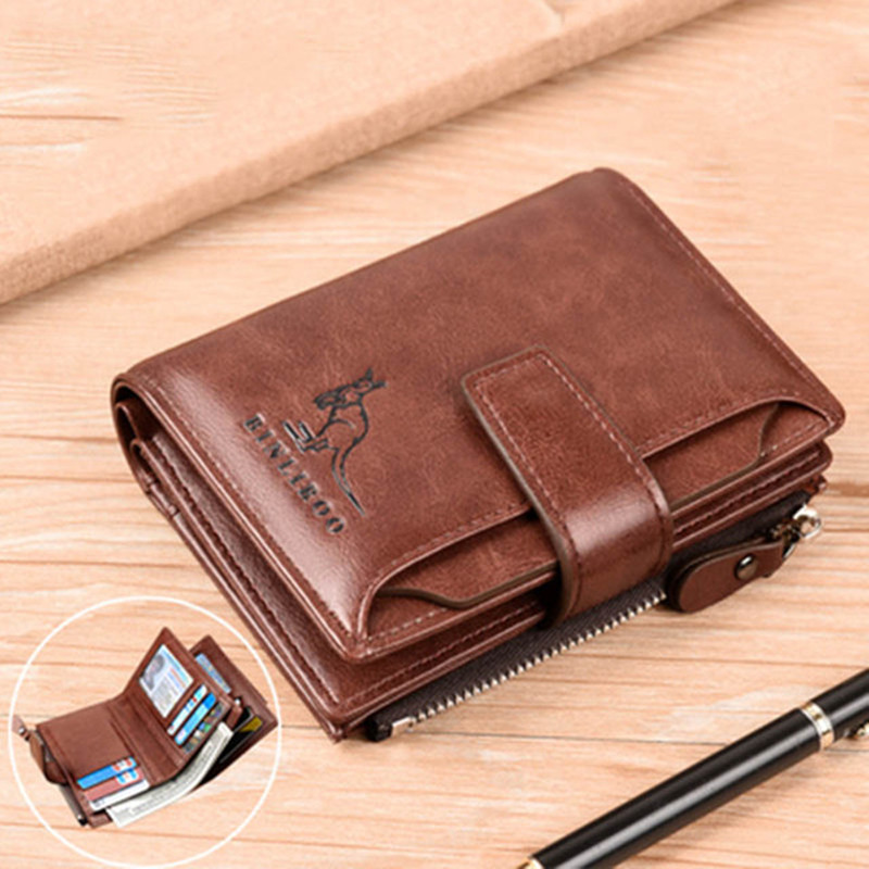 2023 Fashion Men's Coin Purse Wallet RFID Blocking Man Leather Wallet Zipper Business Card Holder ID Money Bag Wallet Male
