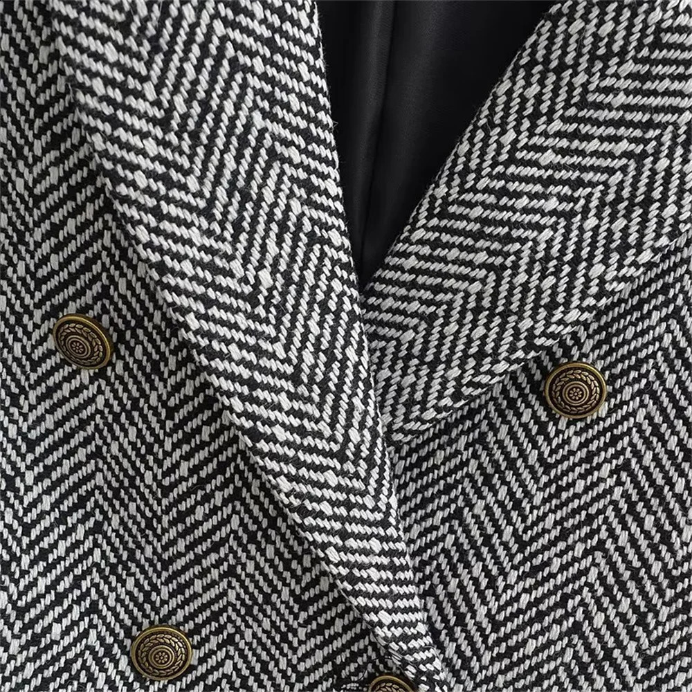 UNIZERA AutumnWinter Womens Fashion Edition Short Herringbone Pattern Wool Set Jacket 240827