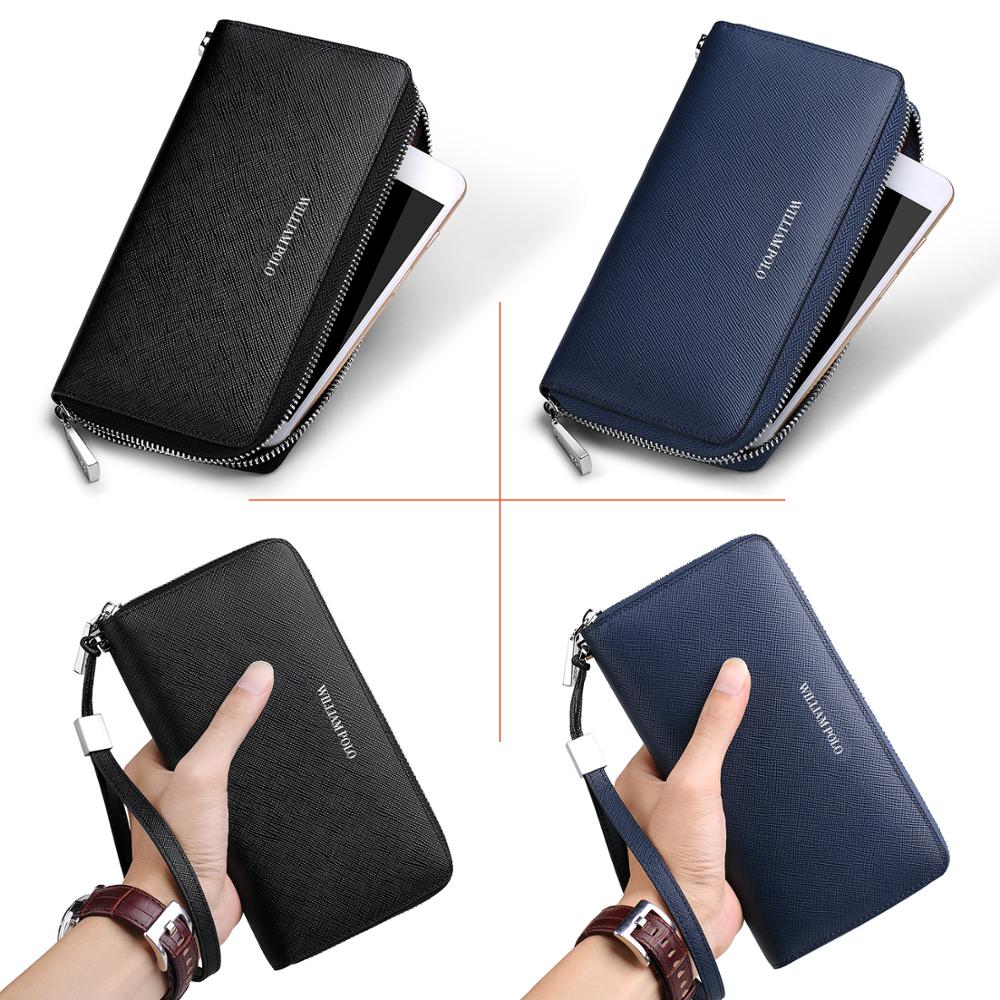 Williampolo Wallet Genuine Leather Men Wallets Famous Brand Long Accordion Card Slots Holder Pocket Purse Black Blue