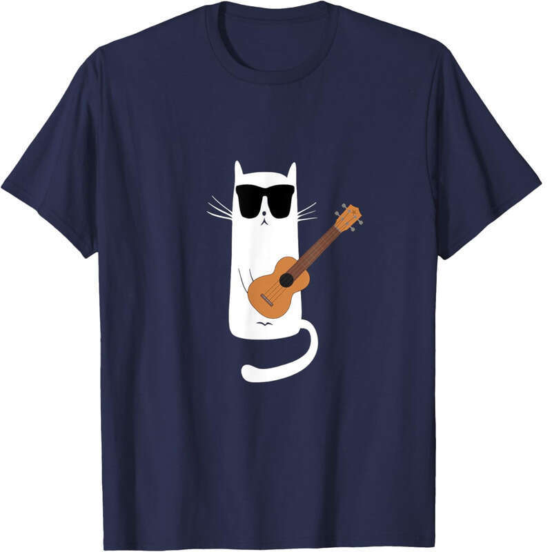 T shirt Mens Funny Cat Wearing Sunglasses Playing Ukulele T-Shirt shirts tshirt graphic tee Casual tops summer clothes Short sleeve