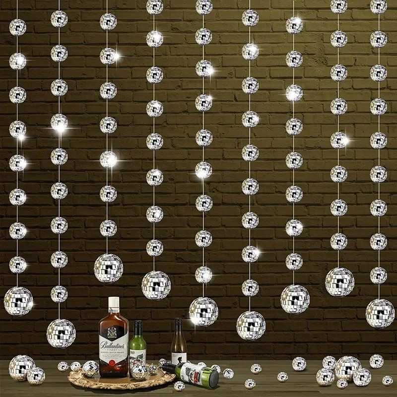 1 Set 3D Mirror Disco Ball String Garland Banner Wall Background Hanging for Birthday Bachelorette Wedding Party Decoration Y240801