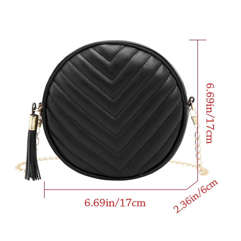 Fashion Women Round Bag PU Leather Women's Circular Crossbody Shoulder Bags with Tassel Ladies Purse Female Handbag