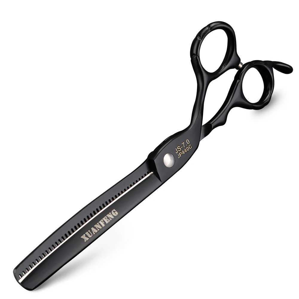 New Arrival 7.0-inch black hair scissors Japanese 440C steel scissors and thin scissors Z241213
