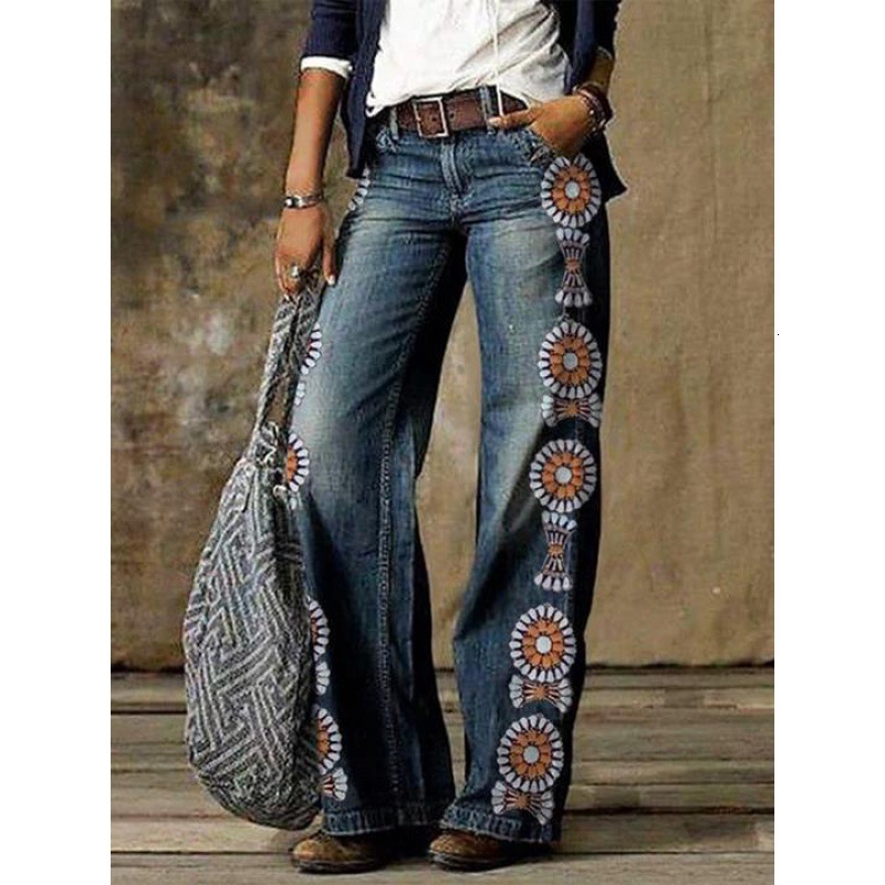 Oversized women's casual thin jeans, wide leg pants, long pants