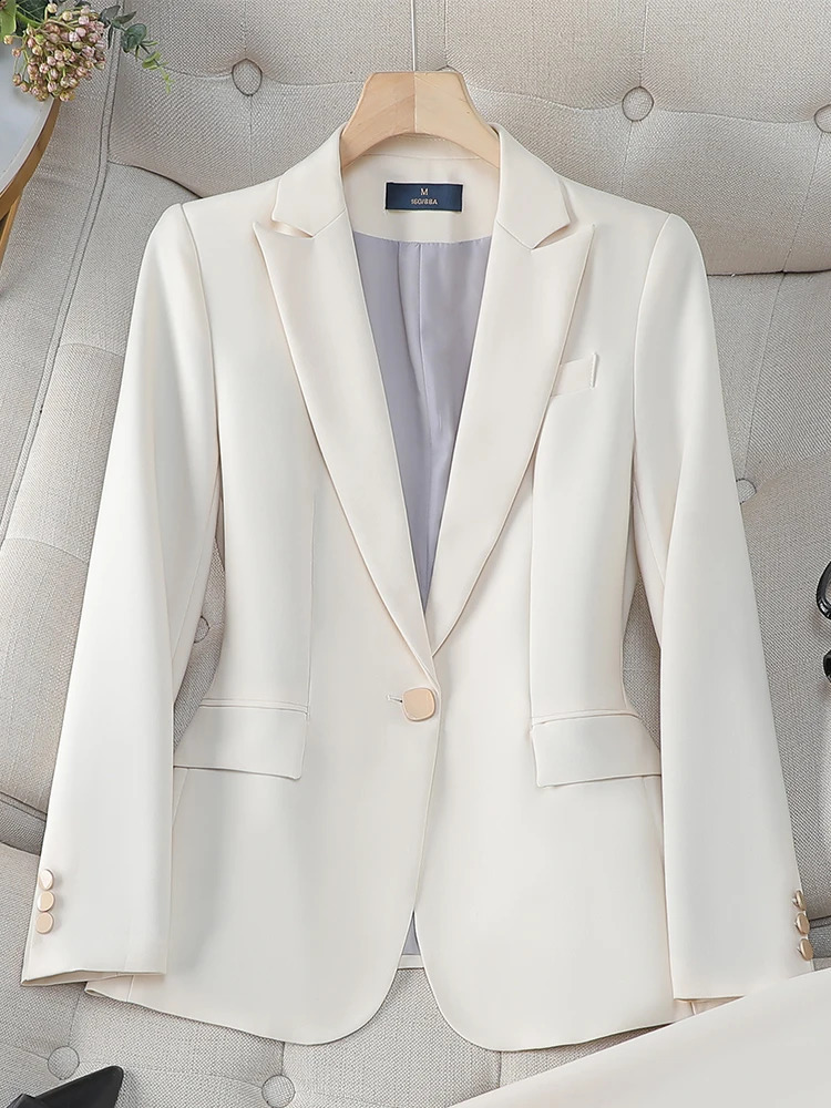 ly arrived autumn and winter khaki navy womens jacket long sleeved single button office business workwear formal 240827