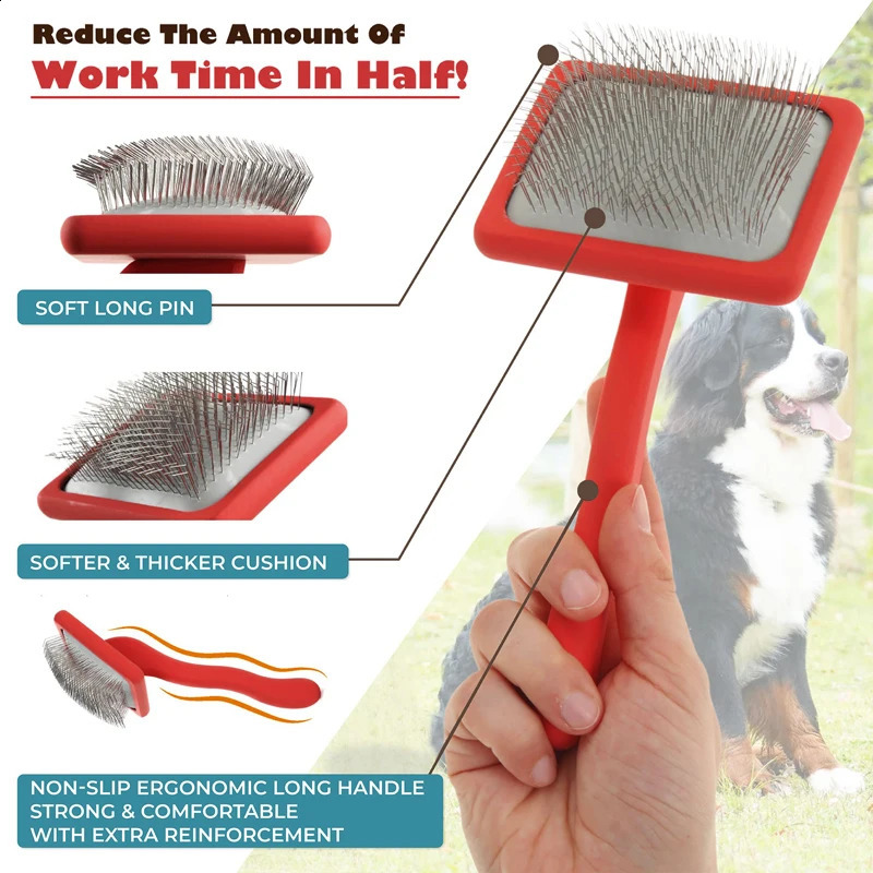 Pet Slicker Brush Long Wire Pin Large Dog Grooming Comb Deshedding Fur s Thick Loose Hair Undercoat 240802