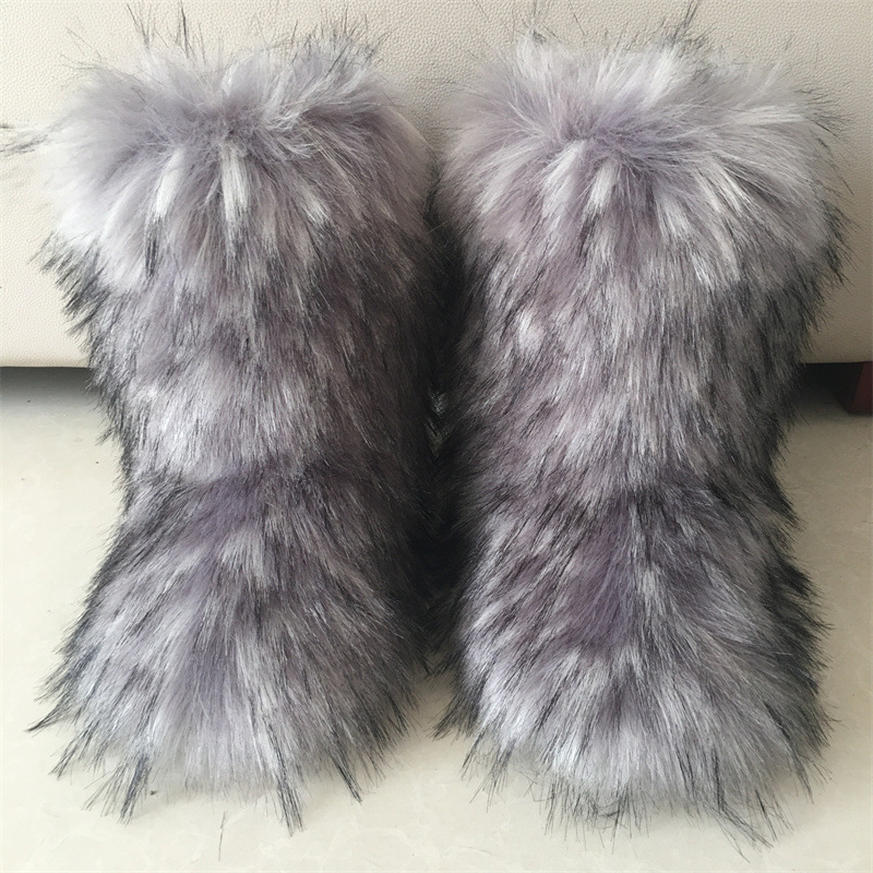 Women Fluffy Faux Fox Woman Plush Warm Snow Boots Footwear Girls Furry Fur Bottes Fashion Winter Shoe