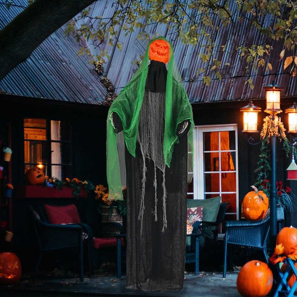 Halloween Party Holiday DIY Decorations Outdoor Hanging Pumpkin Decor with Swinging Hands Sounds Lights Sound Control Design Y240801