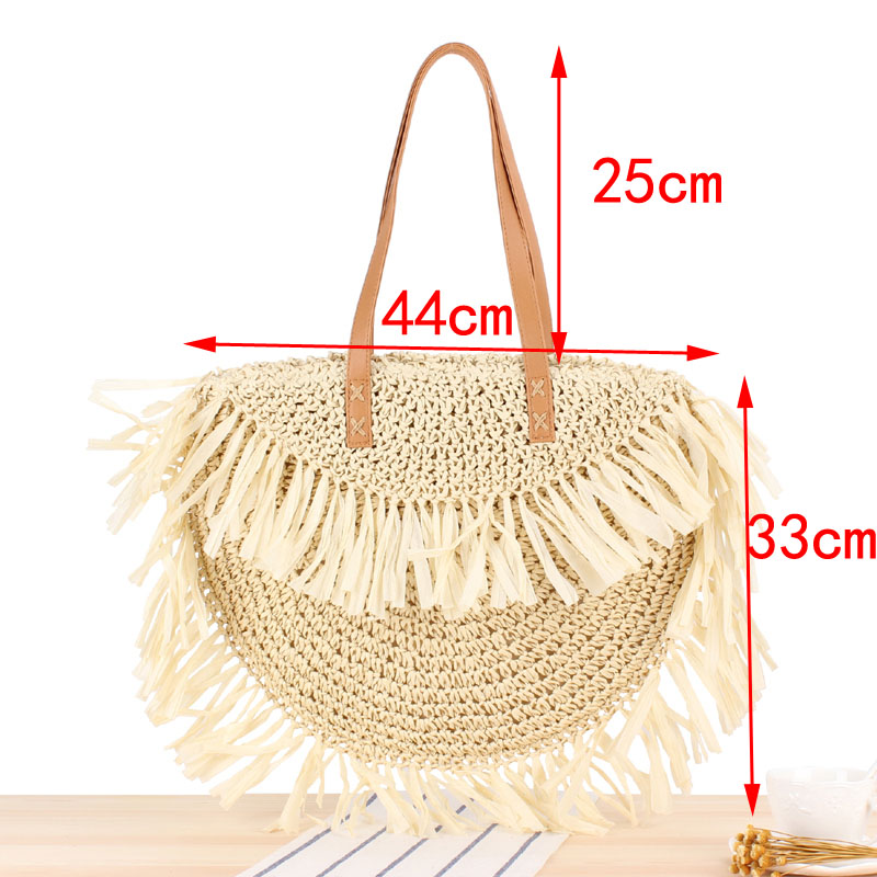 New semi-circular tassel shoulder straw bag spike paper woven bag beach fashion handbag