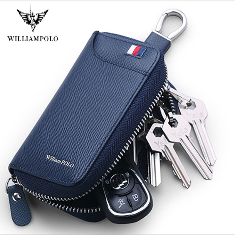 WILLIAMPOLO Leather Housekeeper Holders Car Keychain Key Bag Case Men Black Keys Wallet Cover Simple Solid Color Storage Bags