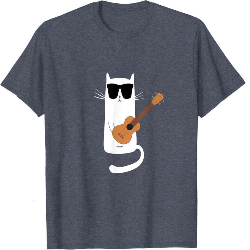 T shirt Mens Funny Cat Wearing Sunglasses Playing Ukulele T-Shirt shirts tshirt graphic tee Casual tops summer clothes Short sleeve
