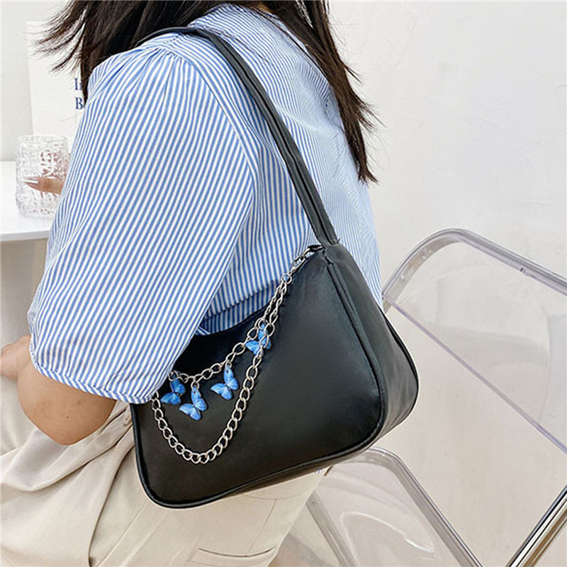 Fashion Women Butterfly Chain Shoulder Bags Ladies Pure Color Small Shopper Bag Purse Female Handbags PU Leather Bag Clutch