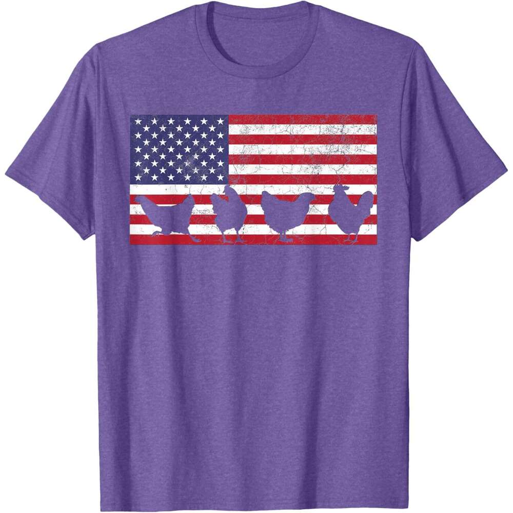 T shirt Mens Fourth of July 4th Chicken Hen Farm American Flag USA Women T-Shirt shirts tshirt graphic tee Casual tops summer clothes Short sleeve Fre