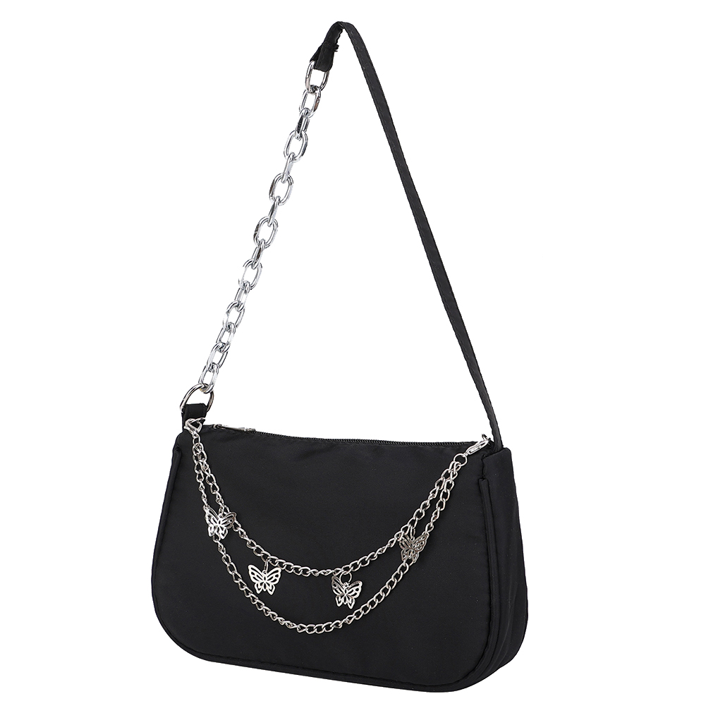 Female Black Nylon Underarm Bags Women Casual Butterfly Chain Shoulder Bag Ladies Japanese and Korean Style Small Handbags