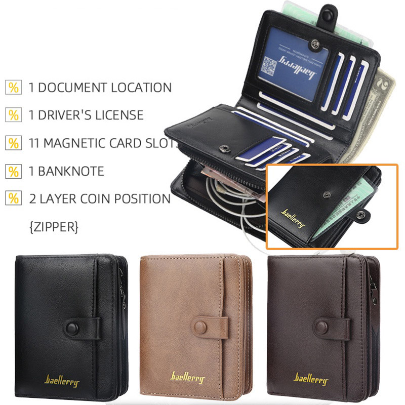 Fashion Men Wallets High Quality PU Leather Zipper Short Design Card Holder Male Purse with Coin Pockett Holder Men Wallets