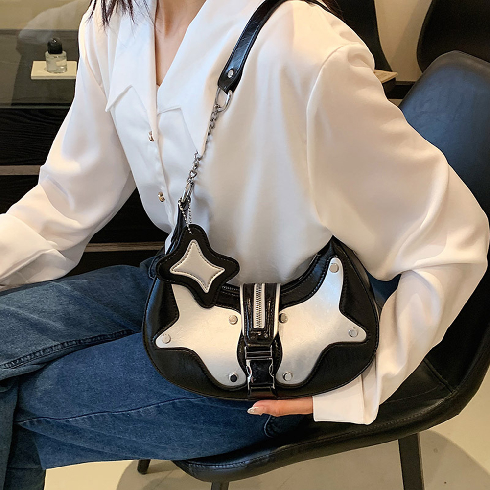 2025 new Y2K for Women Retro PU Leather Rivets Armpit Fashion Contrast Color Shoulder Bag Zipper Hasp Top-handle Bags zhanyishengli