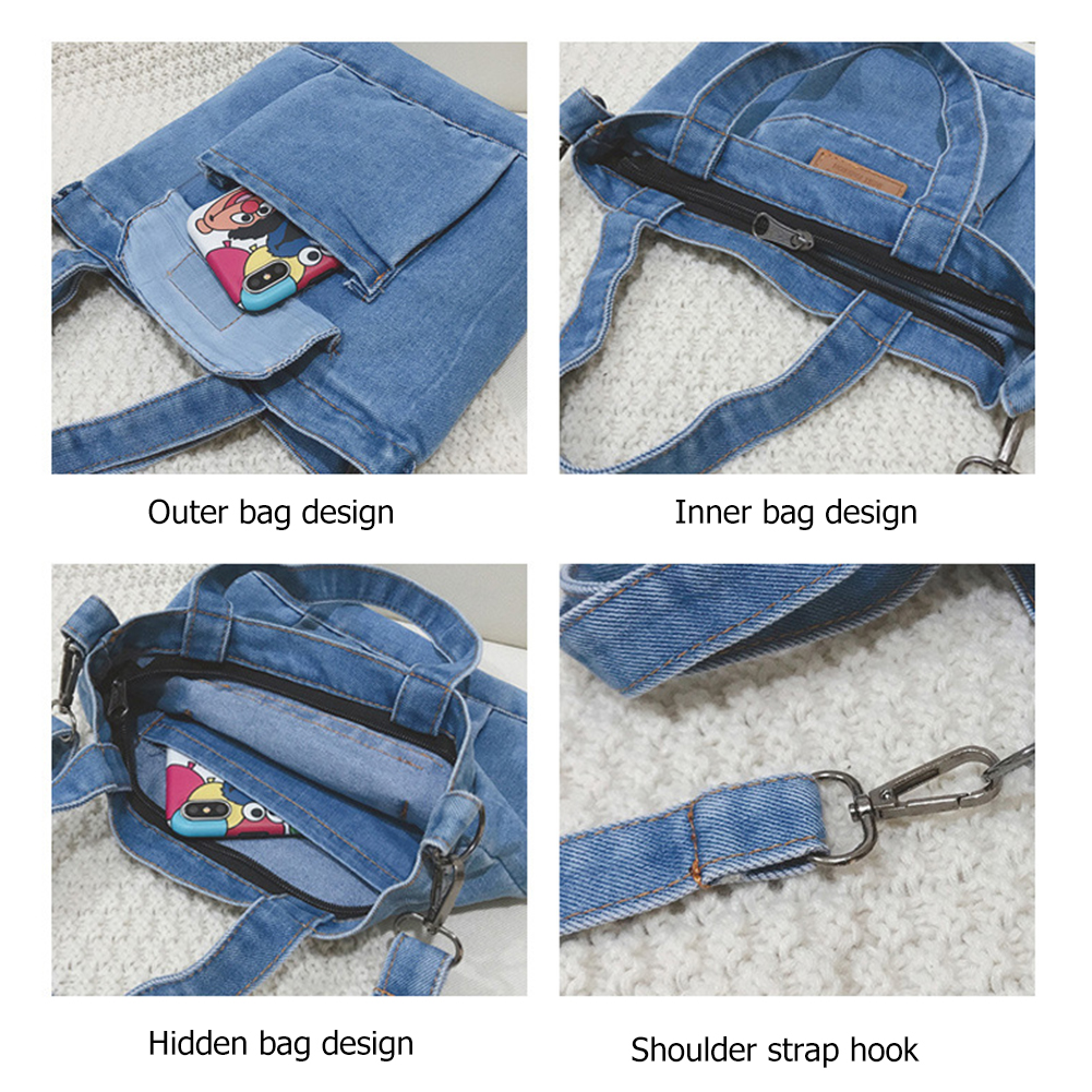 Women Casual Satchel Bag Denim Shopper Shoulder Handbag Adjustable Straps with Pockets Zipper Closure Daily Handbag and Purse
