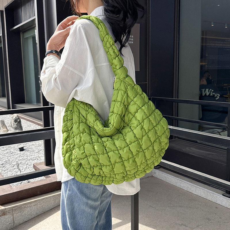 10 Colors Quilted Shoulder Bag For Women 2023 Plaid Space Cotton Handbag Fashion Large Capacity Tote Bag Portable Shopper Bag